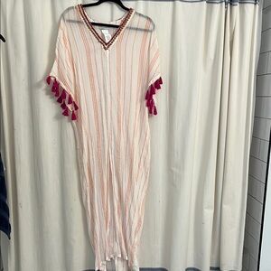 Striped Tassel-Trimmed Kaftan Swim Cover Up